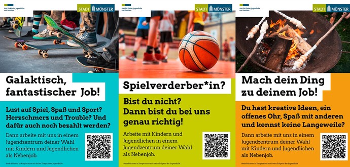 Drei Plakatmotive der Stadt Münster zur Gewinnung von engagierten jungen Menschen